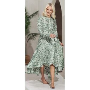 Aleeza Paris Green Leaf Print Dress NWT Size L